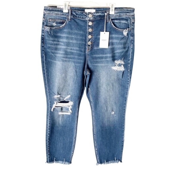 VERVET BY FLYING MONKEY Denim - Vervet Blue Jeans Women's 22 Haylie High Rise Skinny Button Fly Distressed NWT